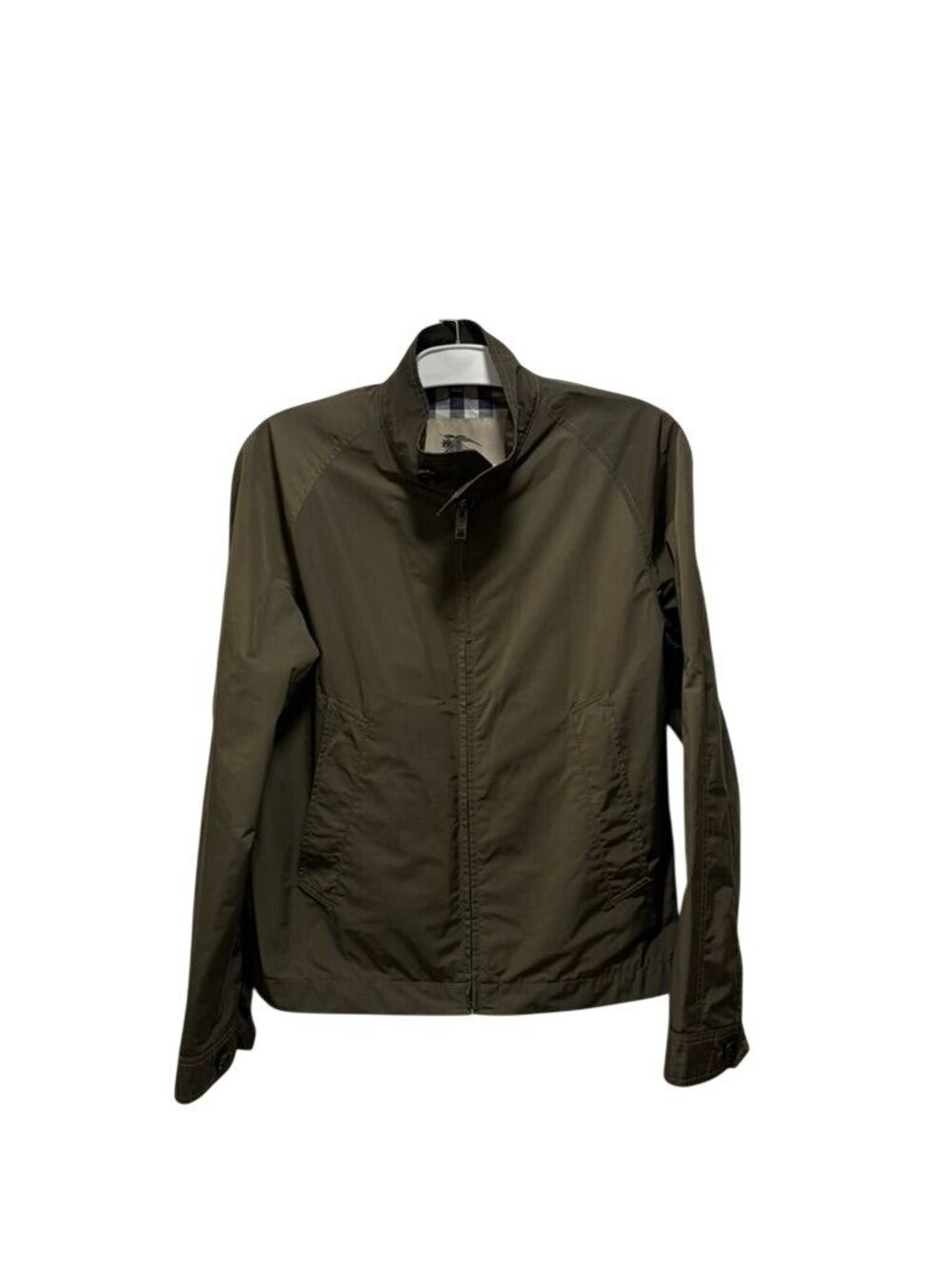 Burberry London Men’s Harrington Jacket Olive Green – Medium – House Check Linin
